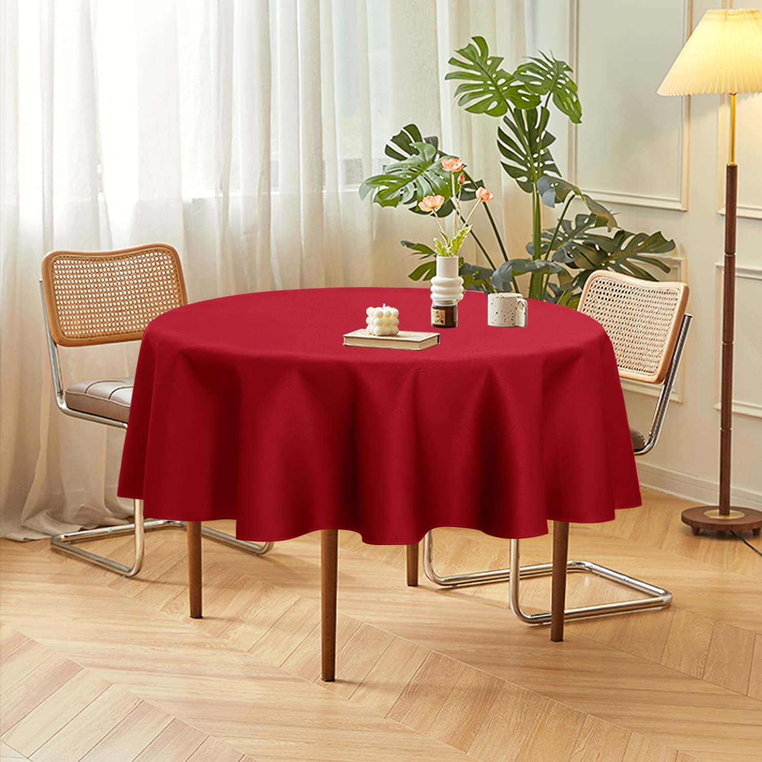 Sancua 2 Pack Round Tablecloth 60 Inch Red, Stain And Wrinkle Resistant Table Cloth - Washable Polyester Table Cover For Dining